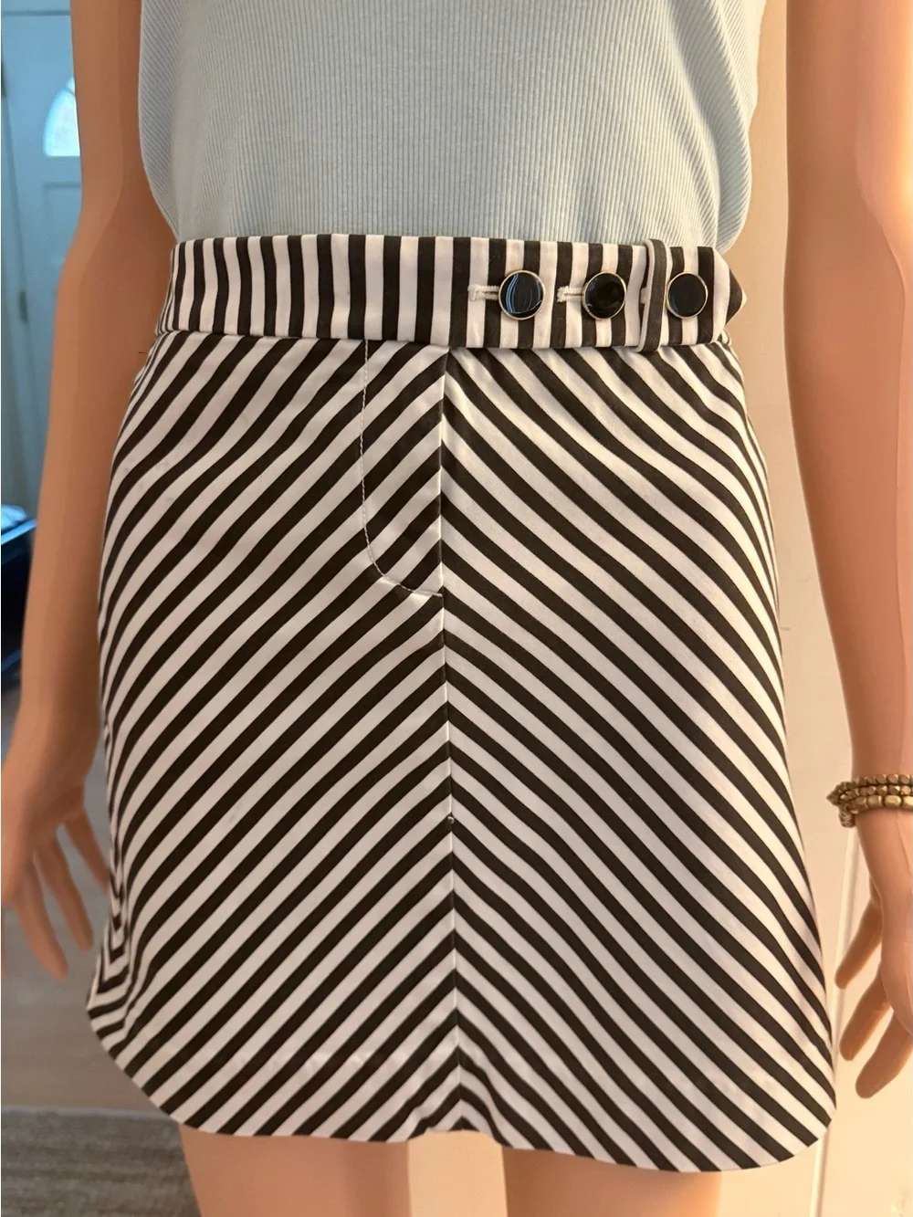 J. Crew Black and White Diagonal Stripe Mini Skirt